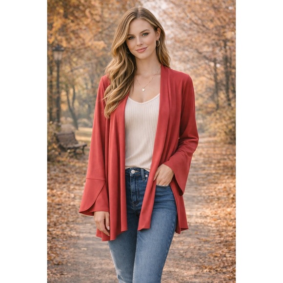 Chico's Jackets & Blazers - New Chicos Travelers Split Sleeve Jacket Ruby Red Size 2 Open Cardigan Casual...